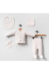 Premium Newborn Ribbed 5 - Piece Layette Bodysuit Set - Ecru Pink Heart - 1 Pack - TryAladdin