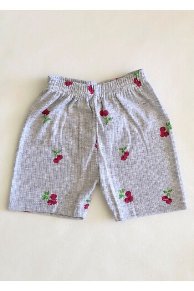 Premium Newborn Short Sleeve Cherry Print Pajama Set - Grey Melange - TryAladdin