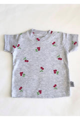 Premium Newborn Short Sleeve Cherry Print Pajama Set - Grey Melange - TryAladdin