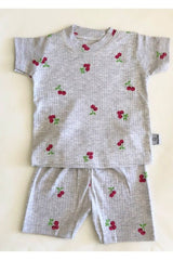 Premium Newborn Short Sleeve Cherry Print Pajama Set - Grey Melange - TryAladdin