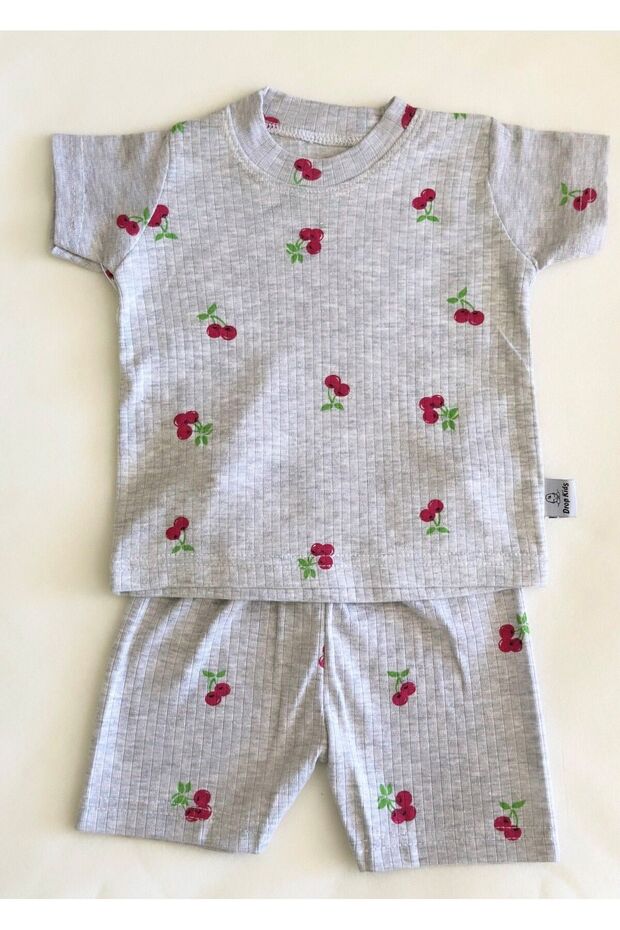 Premium Newborn Short Sleeve Cherry Print Pajama Set - Grey Melange - TryAladdin