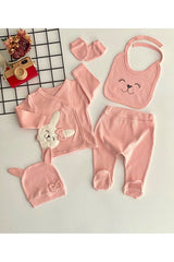 Premium Organic 5 - Piece Baby Hospital Exit Set Embroidered Bear Salmon - TryAladdin