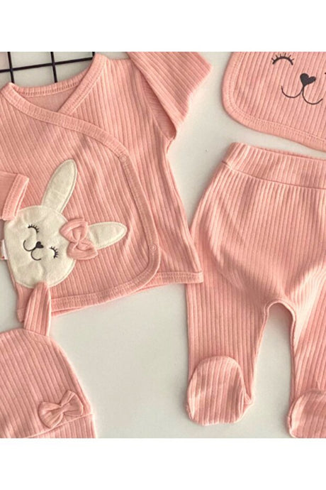 Premium Organic 5 - Piece Baby Hospital Exit Set Embroidered Bear Salmon - TryAladdin