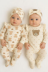 Premium Organic Baby Girl Bear Bodysuit Set - 4 Piece Newborn Collection - TryAladdin