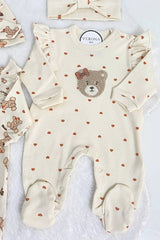 Premium Organic Baby Girl Bear Bodysuit Set - 4 Piece Newborn Collection - TryAladdin