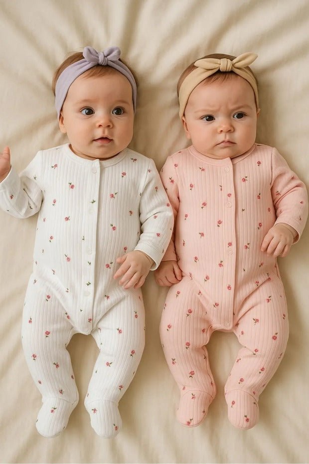 Premium Organic Baby Girl Floral Romper Set - 2 - Piece Cotton - Newborn 1 - 6 Months - TryAladdin