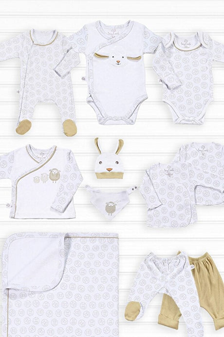 Premium Organic Cotton 11 - Piece Newborn Baby Set - Lamb Pattern Design - TryAladdin