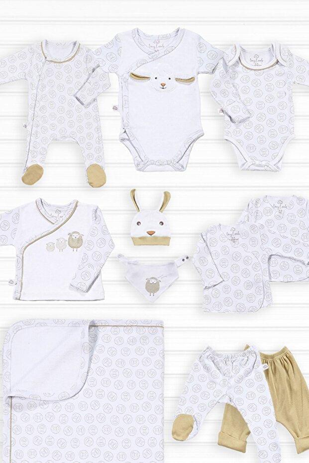 Premium Organic Cotton 11 - Piece Newborn Baby Set - Lamb Pattern Design - TryAladdin