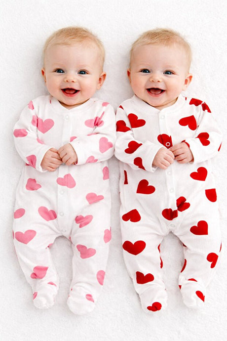 Premium Organic Cotton Baby Girl Bodysuit Jumpsuit Set - Heart Pattern - 4 Piece Pack - TryAladdin