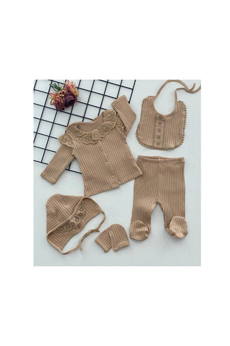 Premium Organic Cotton Lace Newborn Baby Girl Hospital Exit Set - 5 Piece - TryAladdin