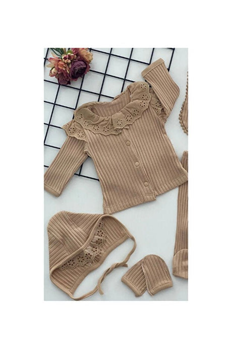 Premium Organic Cotton Lace Newborn Baby Girl Hospital Exit Set - 5 Piece - TryAladdin