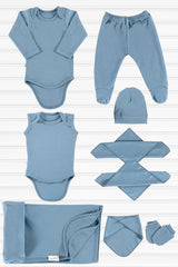 Premium Organic Cotton Newborn 9 - Piece Layette Set - Blue - TryAladdin