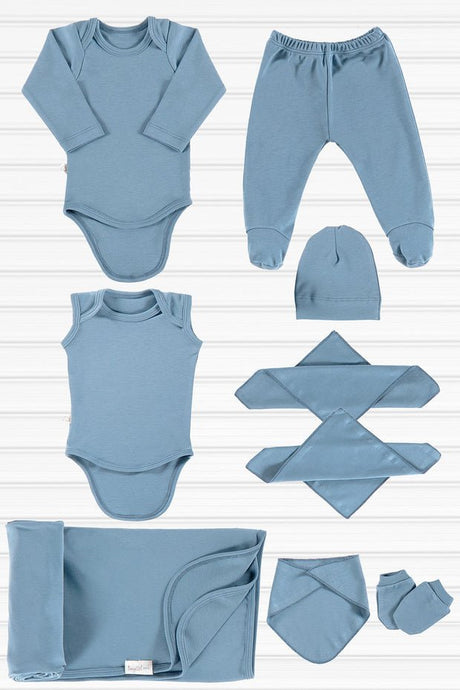 Premium Organic Cotton Newborn 9 - Piece Layette Set - Blue - TryAladdin
