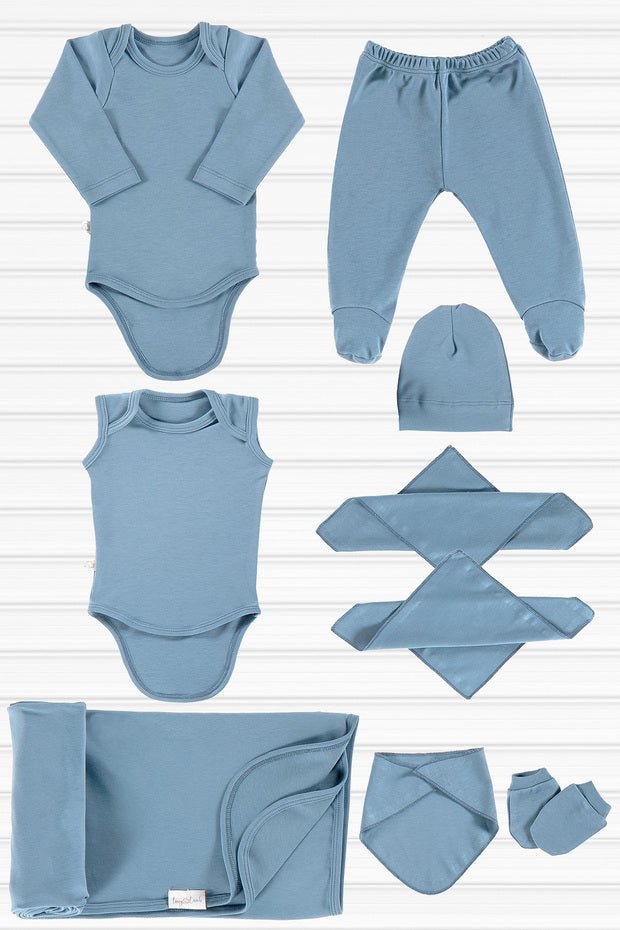 Premium Organic Cotton Newborn 9 - Piece Layette Set - Blue - TryAladdin
