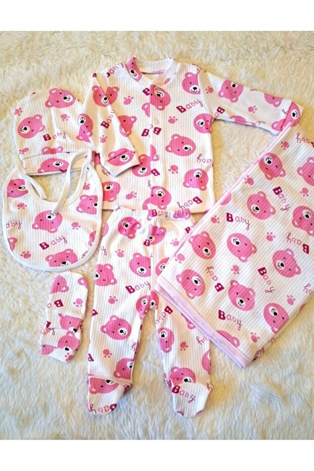 Premium Organic Cotton Newborn Baby Girl Hospital Exit Set with Blanket - 6 Pieces - TryAladdin
