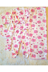 Premium Organic Cotton Newborn Baby Girl Hospital Exit Set with Blanket - 6 Pieces - TryAladdin