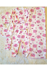Premium Organic Cotton Newborn Baby Girl Hospital Exit Set with Blanket - 6 Pieces - TryAladdin