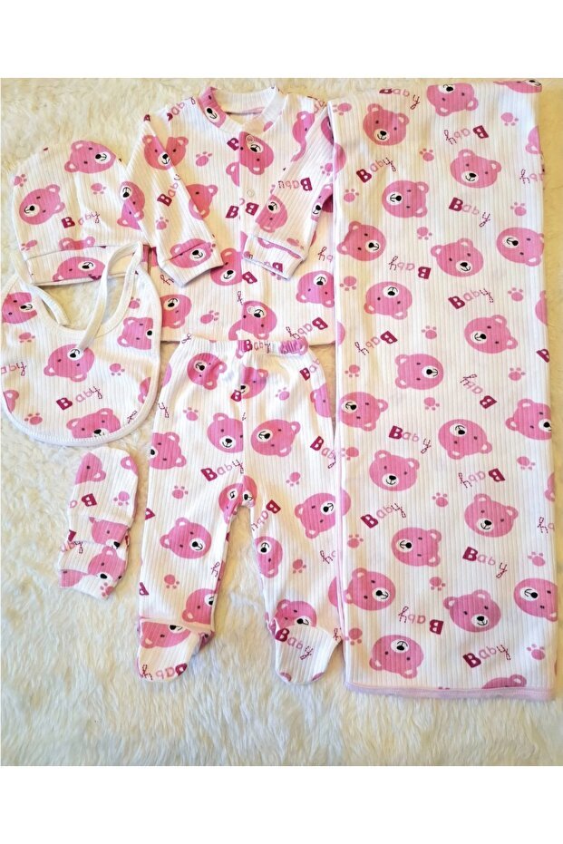Premium Organic Cotton Newborn Baby Girl Hospital Exit Set with Blanket - 6 Pieces - TryAladdin
