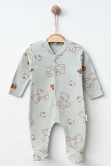 Premium Organic Cotton Newborn Baby Romper Set - Khaki Bear Design - 300g - TryAladdin