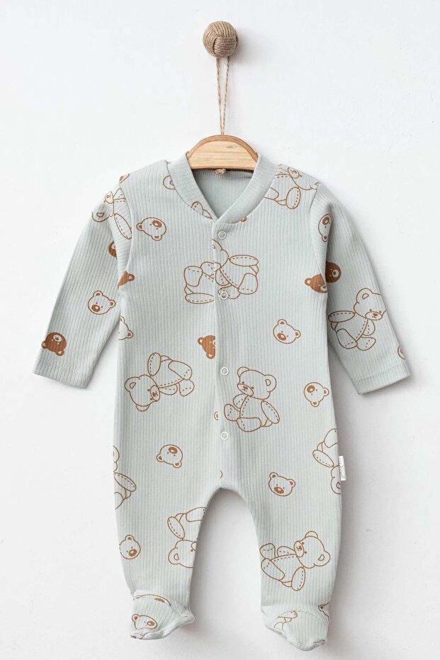 Premium Organic Cotton Newborn Baby Romper Set - Khaki Bear Design - 300g - TryAladdin