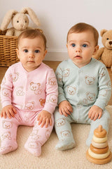 Premium Organic Cotton Newborn Baby Romper Set - Khaki Bear Design - 300g - TryAladdin