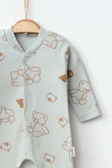 Premium Organic Cotton Newborn Baby Romper Set - Khaki Bear Design - 300g - TryAladdin