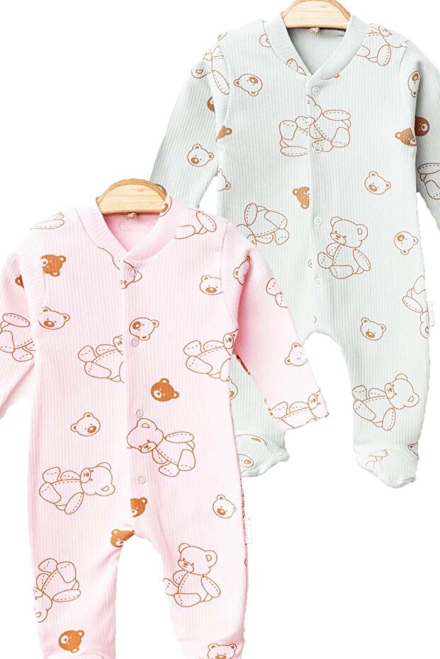 Premium Organic Cotton Newborn Baby Romper Set - Khaki Bear Design - 300g - TryAladdin