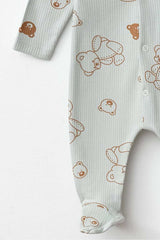 Premium Organic Cotton Newborn Baby Romper Set - Khaki Bear Design - 300g - TryAladdin
