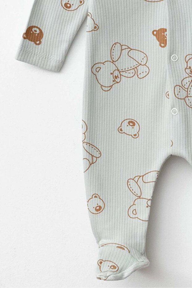 Premium Organic Cotton Newborn Baby Romper Set - Khaki Bear Design - 300g - TryAladdin
