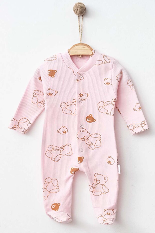 Premium Organic Cotton Newborn Baby Romper Set - Khaki Bear Design - 300g - TryAladdin
