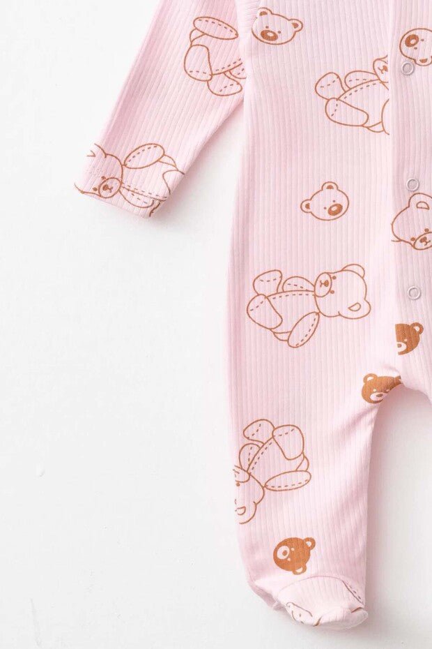 Premium Organic Cotton Newborn Baby Romper Set - Khaki Bear Design - 300g - TryAladdin