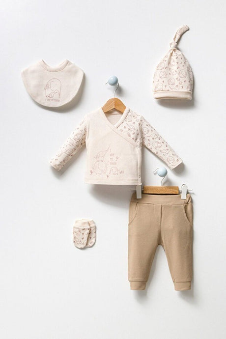 Premium Organic Cotton Newborn Welcome Set - Elephant Design - 5 - Piece - TryAladdin