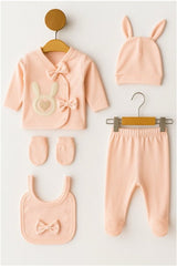 Premium Organic Infant Girl 5 - Piece Newborn Welcome Layette Set - Rabbit Motif - TryAladdin