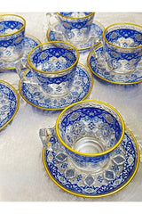Premium Pasabahce Gold Blue Turkish Coffee Tea Cup Set - 195ml (12 - Piece) - TryAladdin