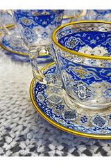 Premium Pasabahce Gold Blue Turkish Coffee Tea Cup Set - 195ml (12 - Piece) - TryAladdin