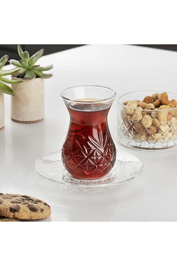 Premium Pasabahce Timeless Cut Crystal Turkish Tea Glass Set - 12 Piece - 3.5 kg - TryAladdin