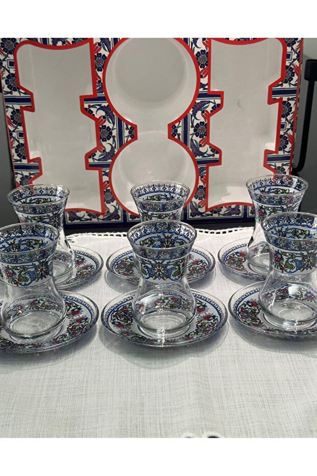 Premium Patterned Turkish Tea Glass and Saucer Set - 6 Pc - TryAladdin