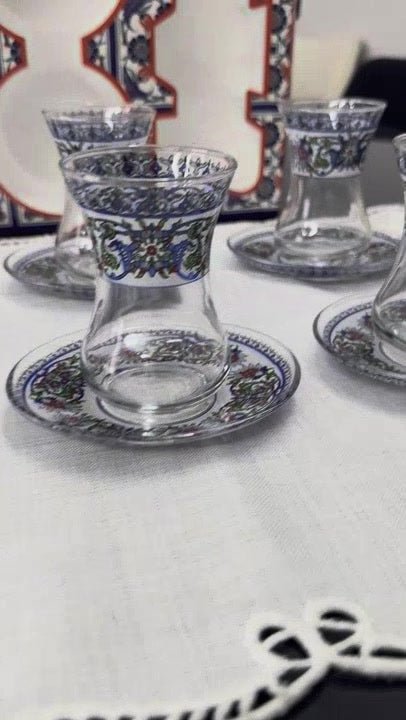 Premium Patterned Turkish Tea Glass and Saucer Set - 6 Pc - TryAladdin