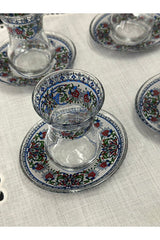 Premium Patterned Turkish Tea Glass and Saucer Set - 6 Pc - TryAladdin