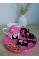 Premium Personalized Artisan Coffee Presentation Tray - Pink Hat Lady Design - TryAladdin