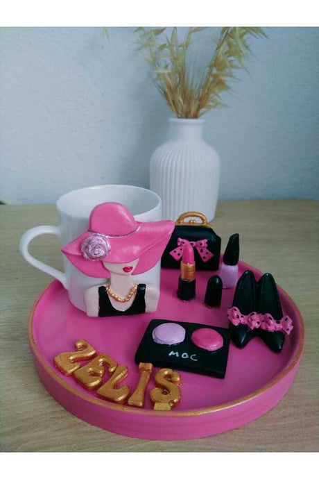 Premium Personalized Artisan Coffee Presentation Tray - Pink Hat Lady Design - TryAladdin