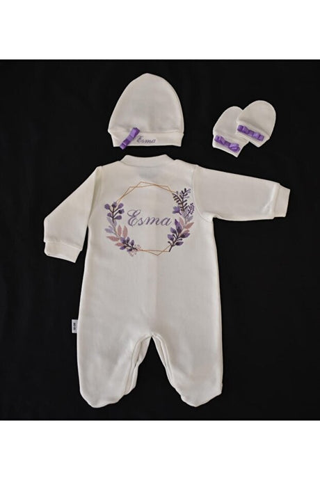 Premium Personalized Embroidered Lilac Floral Newborn Set - 3 Piece - TryAladdin