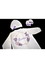 Premium Personalized Embroidered Lilac Floral Newborn Set - 3 Piece - TryAladdin