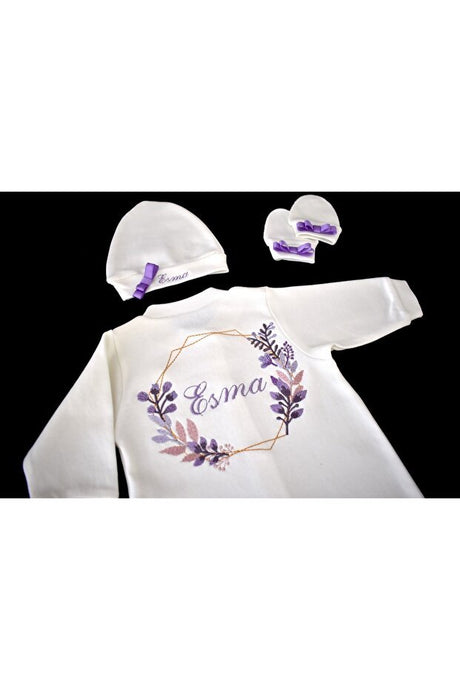 Premium Personalized Embroidered Lilac Floral Newborn Set - 3 Piece - TryAladdin
