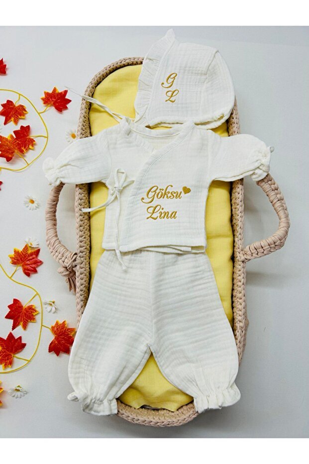 Premium Personalized Embroidered Muslin 3 - Piece Newborn Set - 300g - TryAladdin