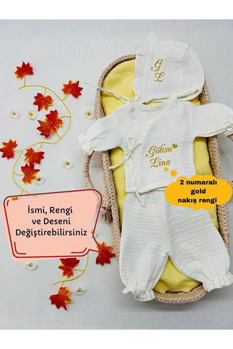 Premium Personalized Embroidered Muslin 3 - Piece Newborn Set - 300g - TryAladdin