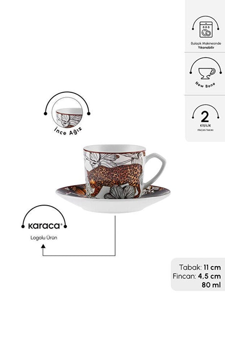 Premium Porcelain Tiger Turkish Coffee Cup Set - 80ml (Set of 2) - TryAladdin