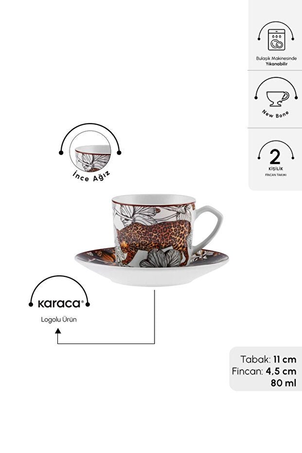Premium Porcelain Tiger Turkish Coffee Cup Set - 80ml (Set of 2) - TryAladdin
