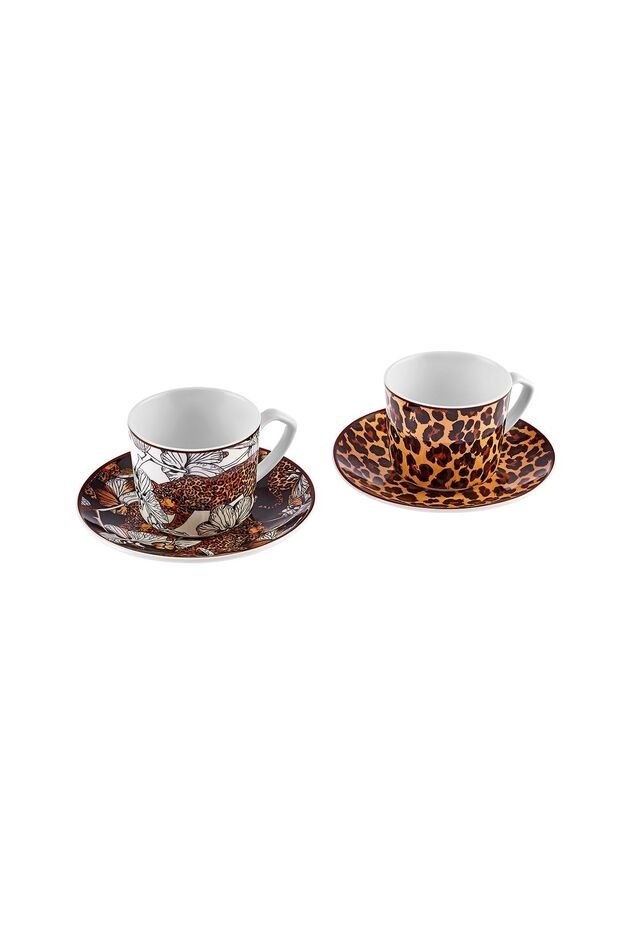 Premium Porcelain Tiger Turkish Coffee Cup Set - 80ml (Set of 2) - TryAladdin