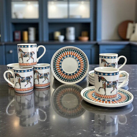 Premium Porcelain Turkish Coffee Cup Set, Horse Design - 6 Piece - TryAladdin